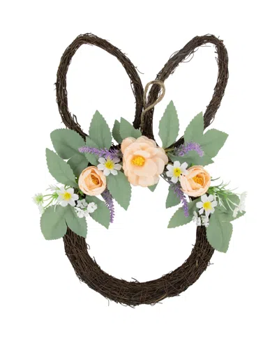 Northlight 15" Rabbit Ears Floral Easter Twig Wreath In Brown