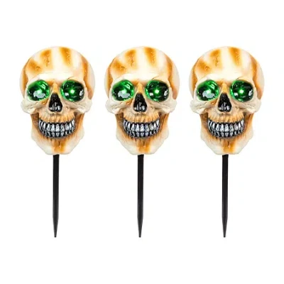 Northlight 15" Set Of 3 Led Lighted Skeleton Head Halloween Yard Art In White