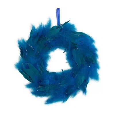 Northlight 15" Two Tone Feathers Glittered Wreath In Blue