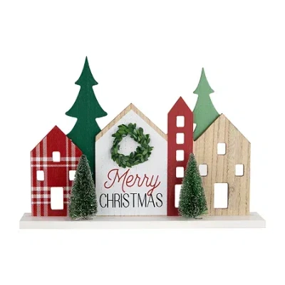 Northlight 15" Wooden "merry Christmas" Houses With Marquee Lights In Multi