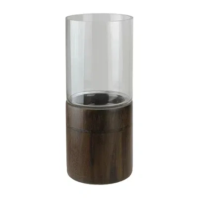 Northlight 15.25'' Clear Glass Hurricane Pillar Candle Holder With Wooden Base In Multi