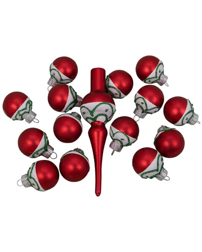 Northlight 15ct Red And White Frosted Tree Topper With Christmas Ball Ornaments