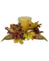Northlight 15in Fall Apple And Berry Glass Hurricane Pillar Candle Holder  Thanksgiving Centerpiece In Red