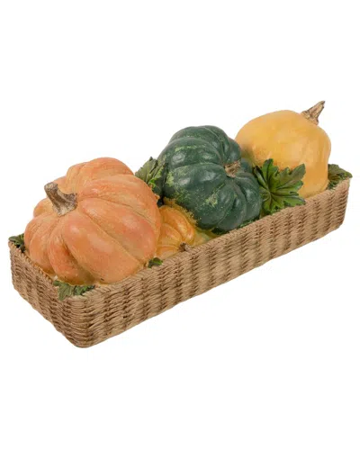 Northlight 15in Faux Rattan Basket With Pumpkins Thanksgiving Table Top  Decoration In Orange