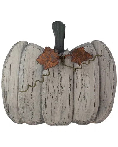 Northlight 15in Small Wooden Fall Harvest Pumpkin Decoration In White