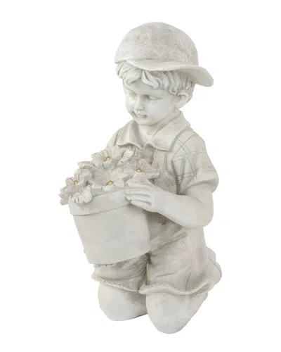 Northlight 15in Solar Led Lighted Boy With Flowers Outdoor Garden Statue