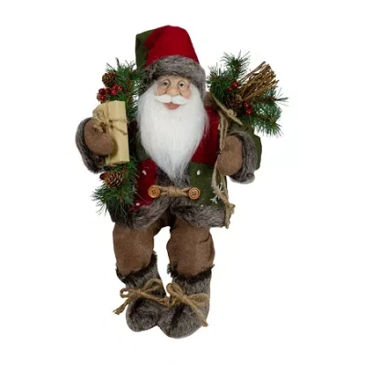 Northlight 16'' Country Rustic Santa Claus With Snowflake Jacket Sitting Christmas Figure In Multi