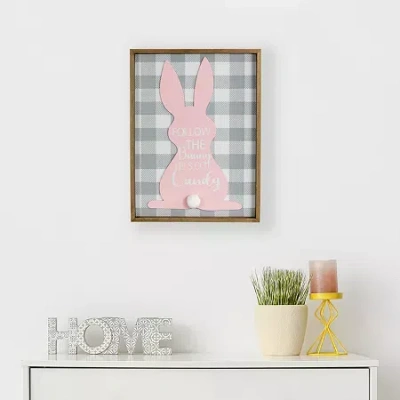 Northlight 16" Framed Follow The Bunny He's Got Candy Wall Sign In Pink