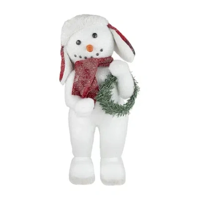 Northlight 16" Frosted Snowman With Wreath Christmas Figurine In White