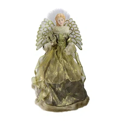 Northlight 16'' Gold And Brown Lighted Angel In Gown With Harp Christmas Tree Topper In Yellow