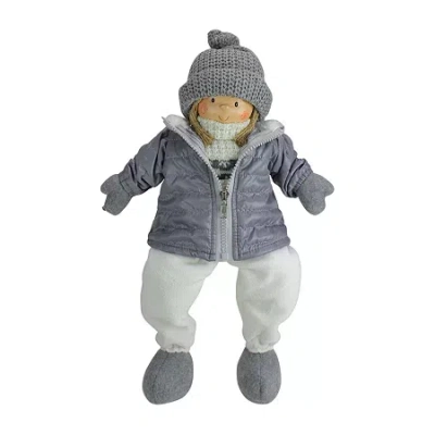 Northlight 16'' Gray And White Cheerful Sitting Girl Christmas Tabletop Decoration