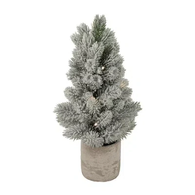 Northlight 16" Led Lighted Mini Frosted Pine In Cement Base 1 Foot Pine Christmas Tree In Green
