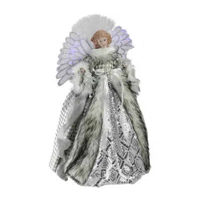 Northlight 16'' Lighted Fiber Optic Angel In Silver Gingham Coat Christmas Tree Topper