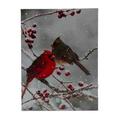 Northlight 16" Lighted Red Cardinals And Berries Canvas Art