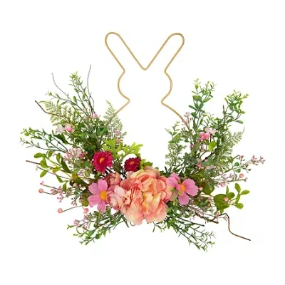 Northlight 16" Pink Bunny And Peony Mixed Floral Hanging Decor In Multi