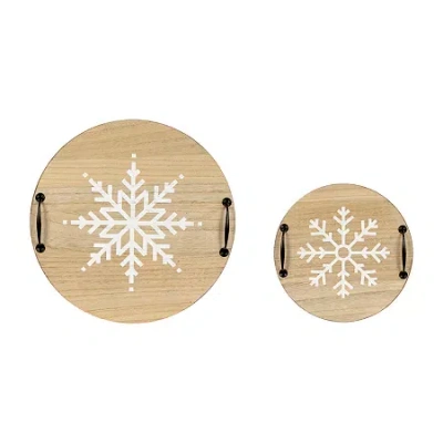 Northlight 16" Round Snowflake Serving Trays Christmas Tabletop Decor In Brown