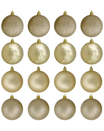 Northlight 16-count Champagne Shatterproof 4-finish Christmas Ball Ornaments In Gold