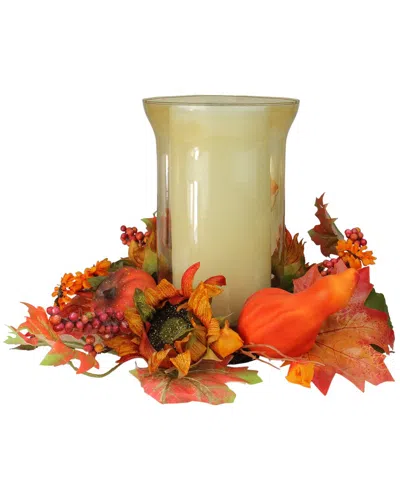 NORTHLIGHT NORTHLIGHT 16IN ARTIFICIAL FALL FLOWERS & PUMPKINS PILLAR CANDLE HOLDER