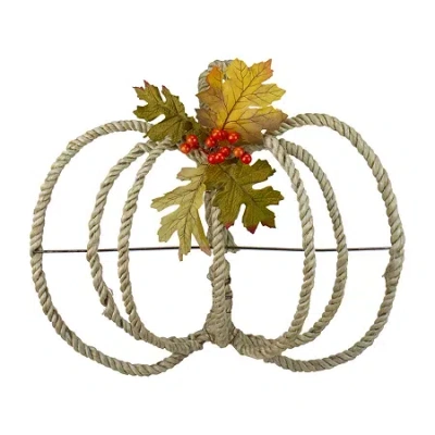 Northlight 16in Autumn Foliage And Rope Pumpkin Thanksgiving Wall Art Set In Neutral