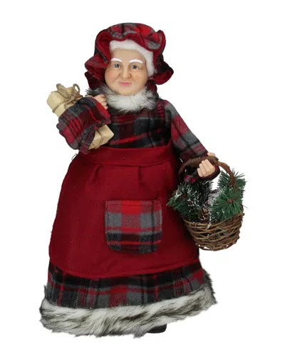 Northlight 16in Country Rustic Mrs. Claus In Red Checkered Dress Holding A  Basket & Gift Christmas