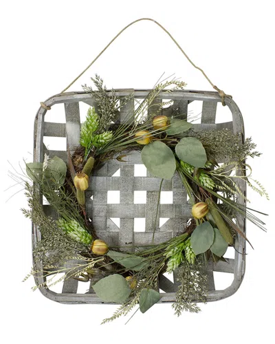 Northlight 16in Fall Harvest Hop & Cattail Grapevine Wreath In Green