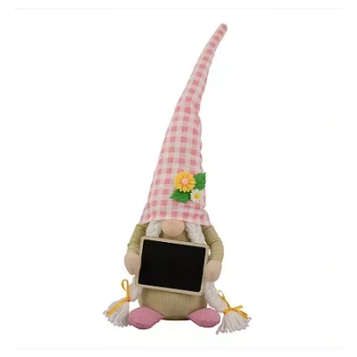 Northlight 16in Gingham Plaid With Chalkboard Gnome In Pink