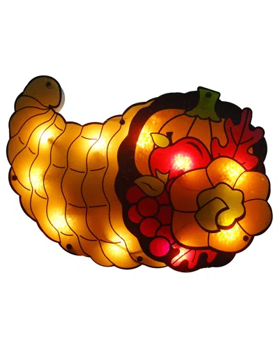 Northlight 16in Gold And Red Lighted Cornucopia Thanksgiving Window Silhouette Decoration