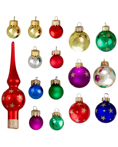 Northlight 16pc Assorted Glass Ball Christmas Ornaments With Tree Topper In Multi