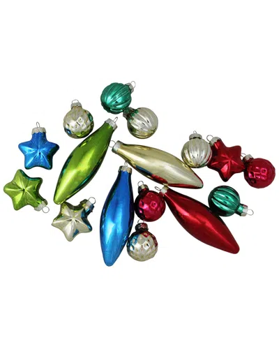 Northlight 16pc Set Of Multi-color Finial Ball & Star Shaped Christmas Ornaments
