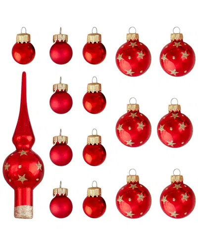 Northlight 16pc Star Christmas Glass Ball Ornaments With Tree Topper In Red
