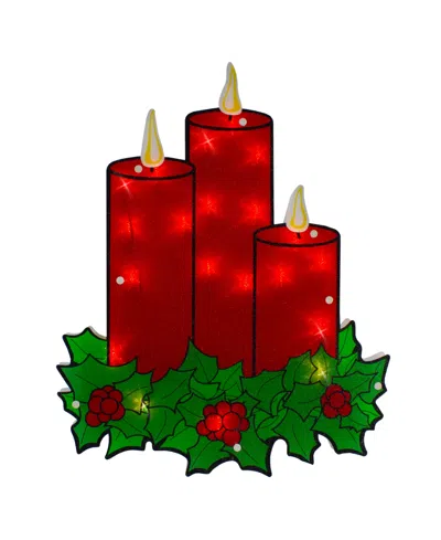 Northlight 17.5" Lighted Three Candles Christmas Window Silhouette In Red