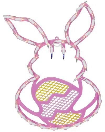 Northlight 17in Lighted Bunny With Easter Egg Window Silhouette In Pink