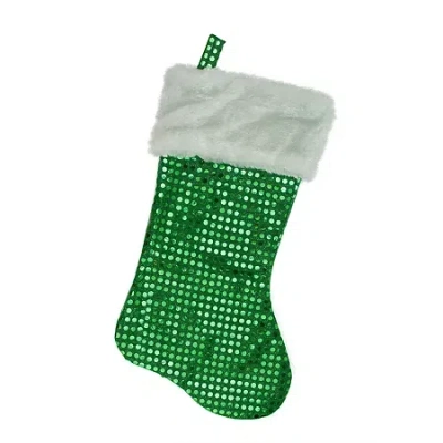 Northlight 18'' Green And White Faux-fur Cuffed Disco Sequined Christmas Stocking