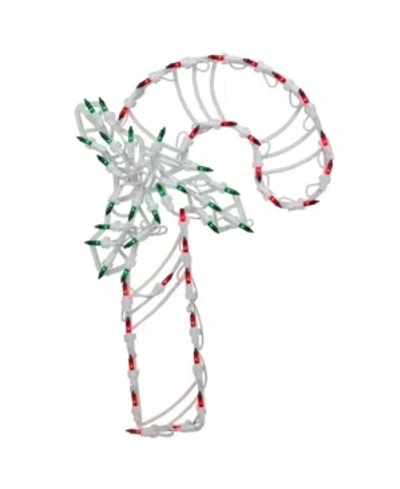 Northlight 18" Lighted Candy Cane With Holly Christmas Window Silhouette Decoration In Green
