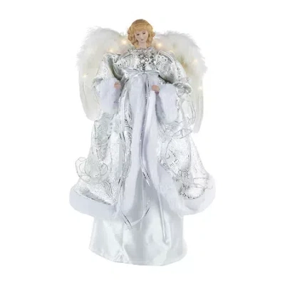 Northlight 18'' Lighted White And Silver Angel In A Dress Christmas Tree Topper - Warm White Lights