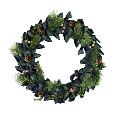 Northlight 18" Plaid Bow Artificial Pine Wreath In Green