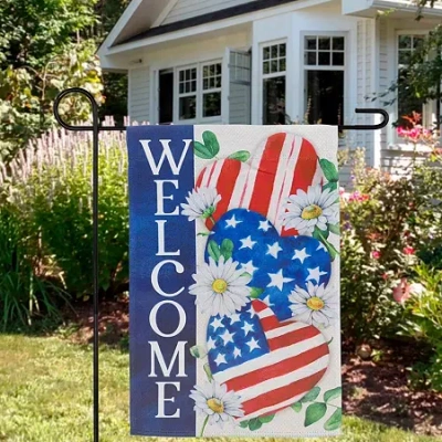 Northlight 18" Stars And Stripes Hearts "welcome" Outdoor Garden Flag In Multi