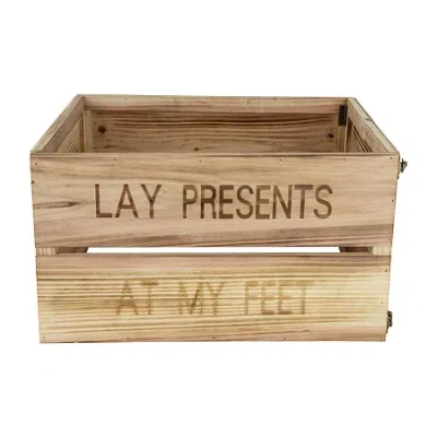 Northlight 18" Wood Crate "lay Presents At My Feet" Christmas Tree Collar In Brown