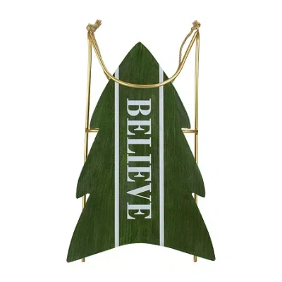 Northlight 18" Wooden "believe" Snow Sled Christmas Tabletop Decor In Black
