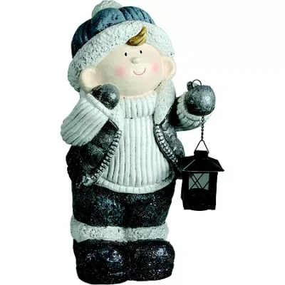 Northlight 18.5'' White And Gray Little Boy Holding Tea Light Lantern Christmas Tabletop Figure In Multi