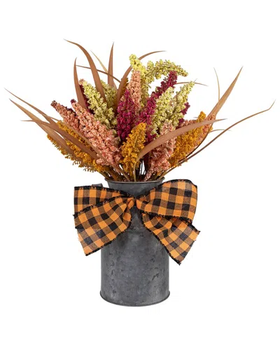 Northlight 18in Autumn Harvest Foliage In Canister Floral Decoration In Orange