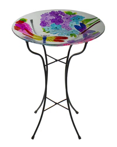 Northlight 18in Dragonflies Hand Painted Glass Outdoor Patio Birdbath In White