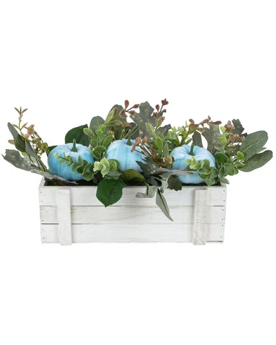 Northlight 18in Fall Harvest Foliage & Pumpkins Decoration In Blue