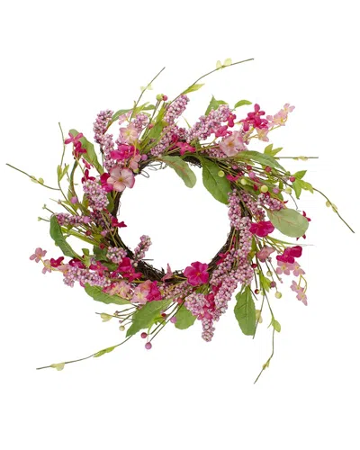 Northlight 18in Geranium & Berry Artificial Spring Wreath In Pink