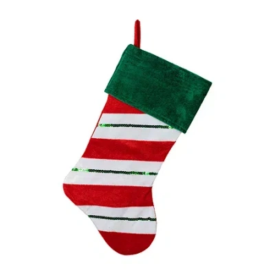 Northlight 18in Green And Red Velvet Sequin Stripe Christmas Stocking In Multi