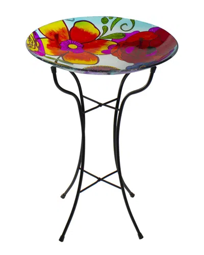 Northlight 18in Hand Painted Glass Floral Pattern Outdoor Patio Bird Bath In Multicolor