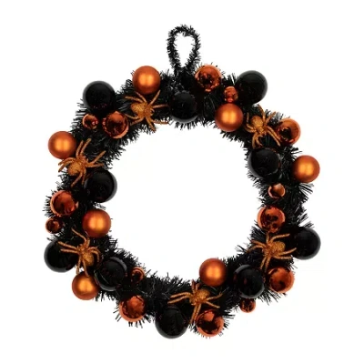 Northlight 18in Orange Spiders And Ornaments Wreath In Black