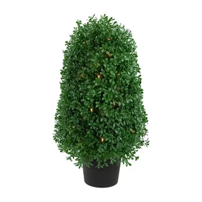 Northlight 18in Pre-lit Boxwood With Round Pot Artificial Plant In Green
