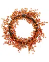 Northlight 18" Red And Orange Berries Artificial Fall Harvest Twig Wreath 18" Unlit In Red