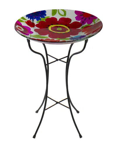 Northlight 18in Summer Flowers Hand Painted Glass Outdoor Patio Birdbath